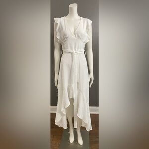 Altar'd State White High-Low Ruffle Midi Dress